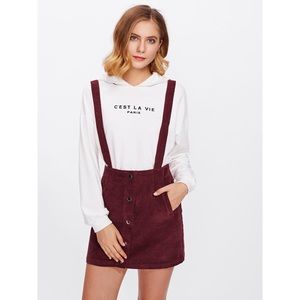 NWOT Burgundy Button Front Cord Skirt With Strap